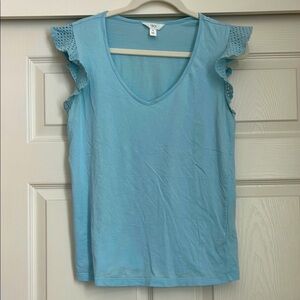 1901 Light Blue Ruffle Sleeve Tank Top, Medium